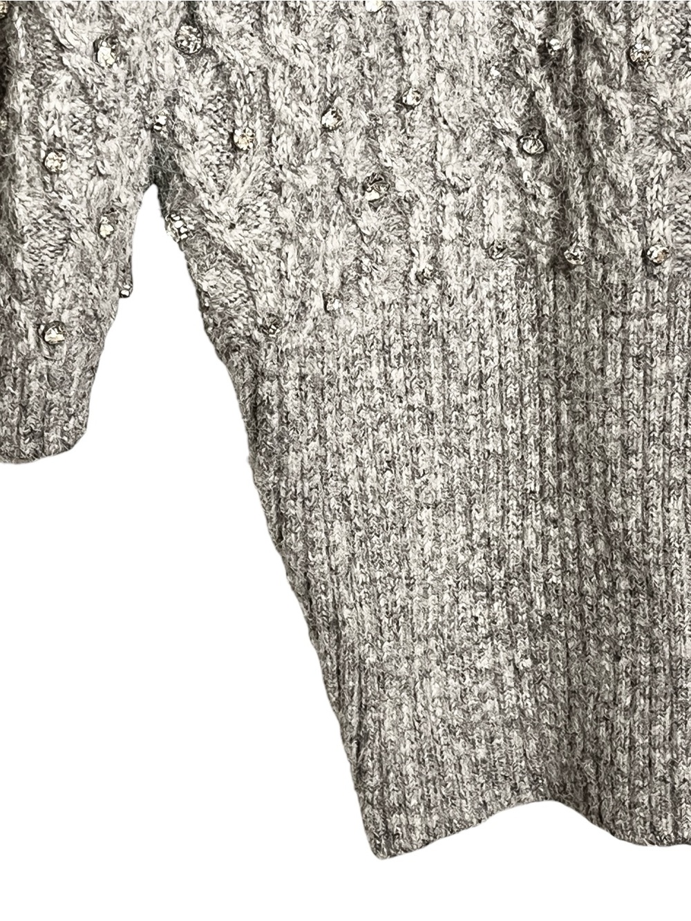 Christian Lacroix Gray Cable Knit Rhinestone Zip Front Cardigan Women’s Large - Picture 3 of 7